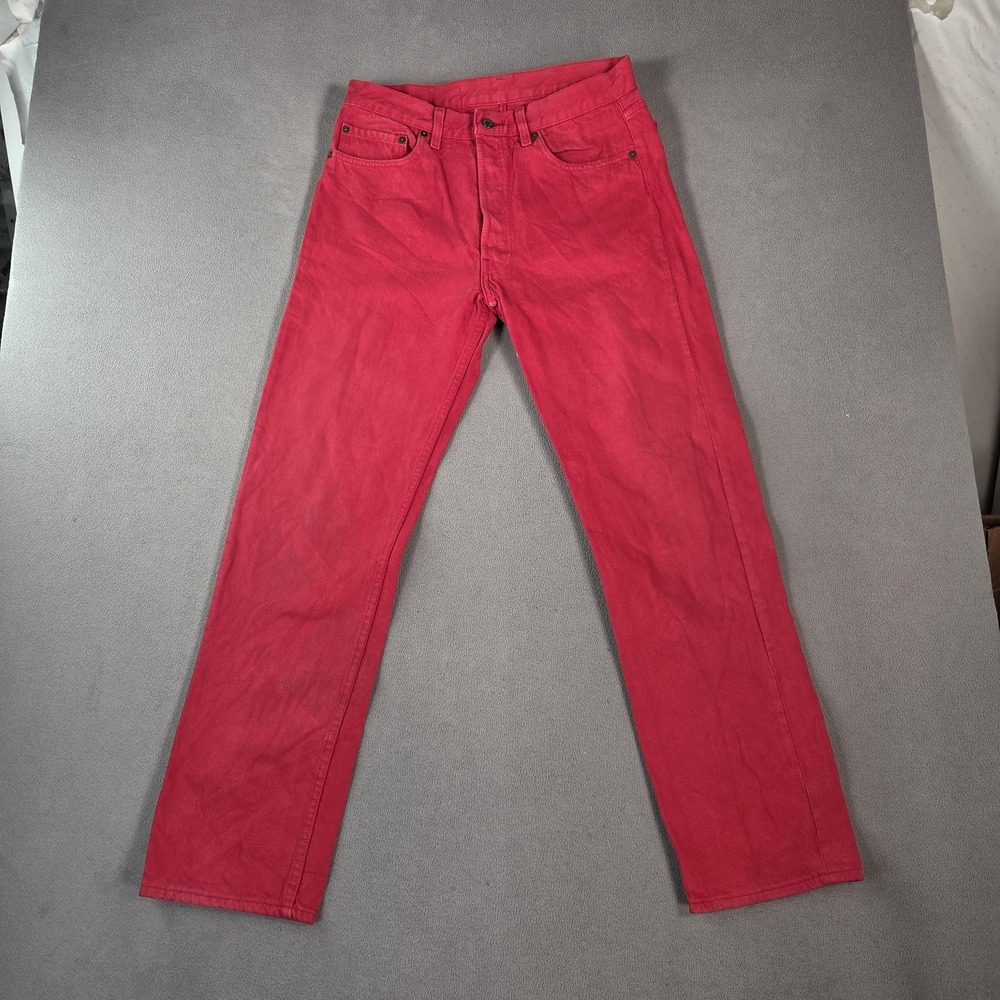 Vintage Levis 501 Jeans Mens Red Button Fly Made USA Straight Leg 90s Fits 28x30